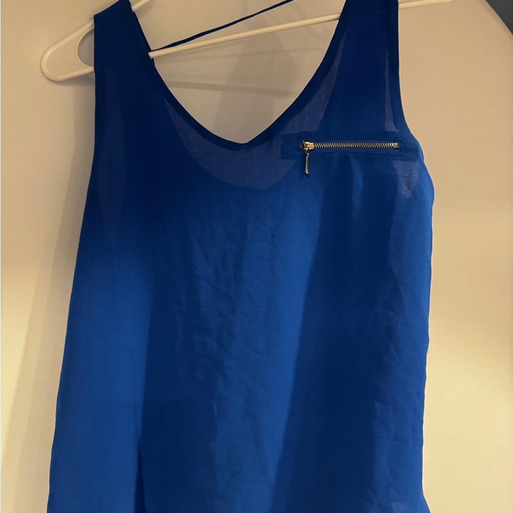 Blue Sleeveless Top with Zipper Detail